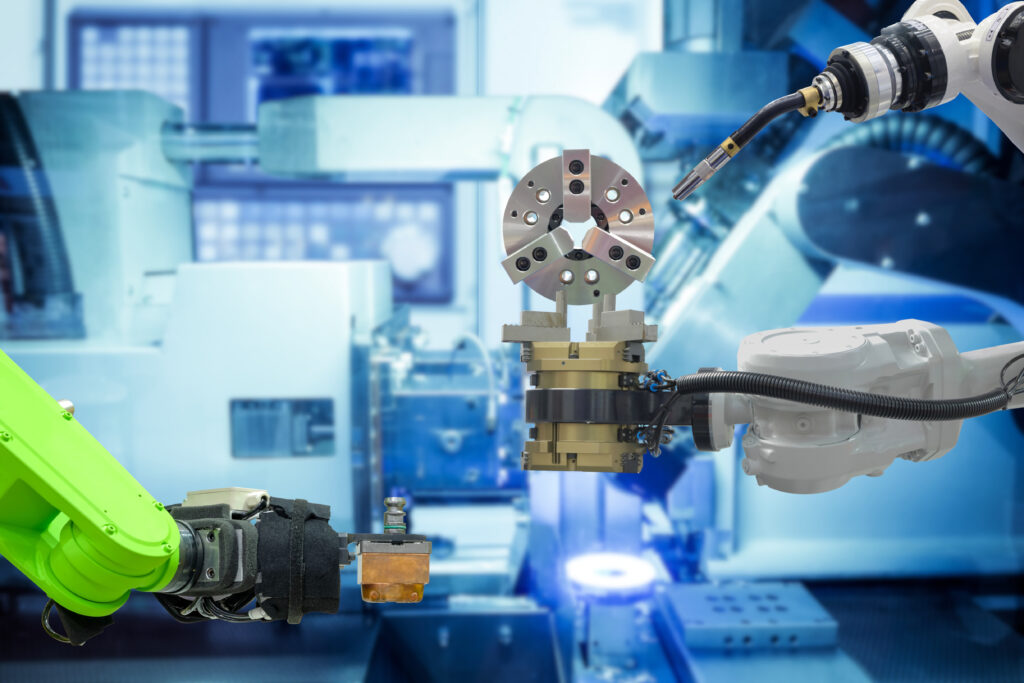 Robot industriali interconnessi in una fabbrica automatizzata per investimenti in iper ammortamento 2026 e transizione digitale